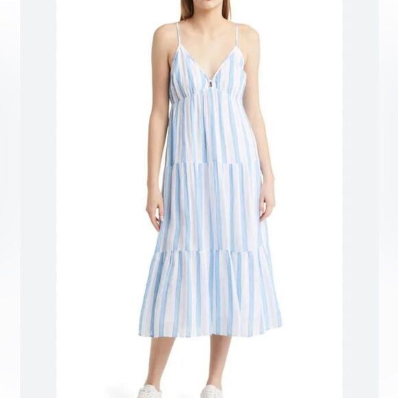 RAILS Avril Dress Size XXL Gibson Stripe Linen Blend 100% cotton Lining Midi New - Picture 1 of 16